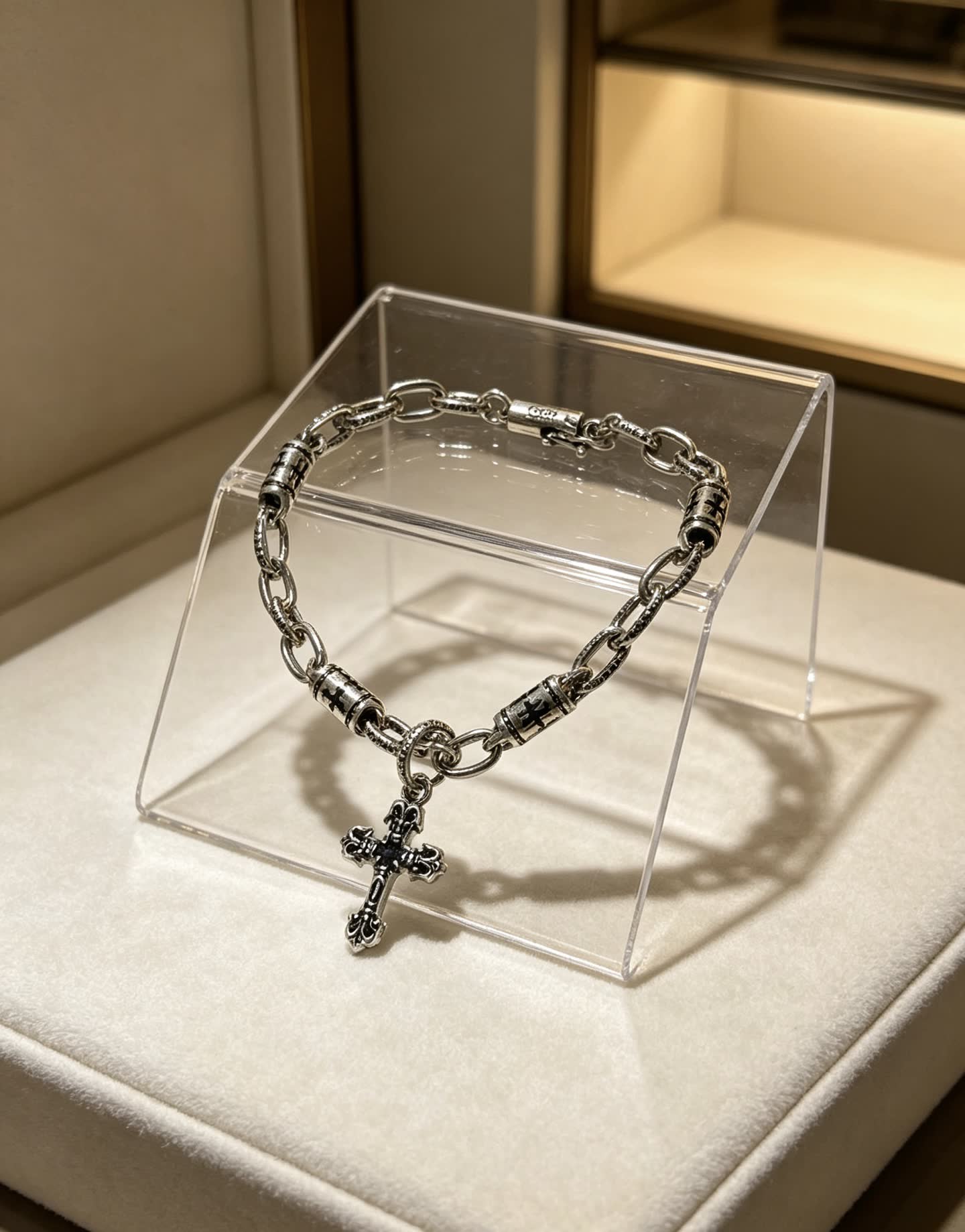 Chrome Hearts 925 Sterling Silver Cross Charm Bracelet